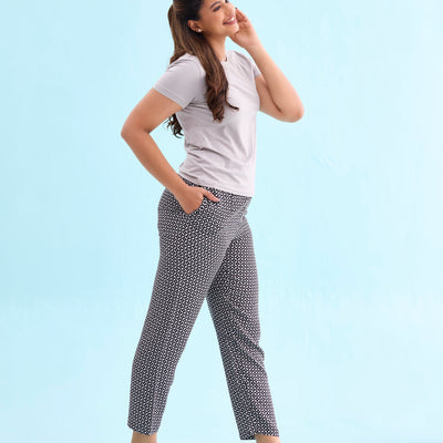 Women Printed Blacks Mid Rise Viscose Lounge Pants