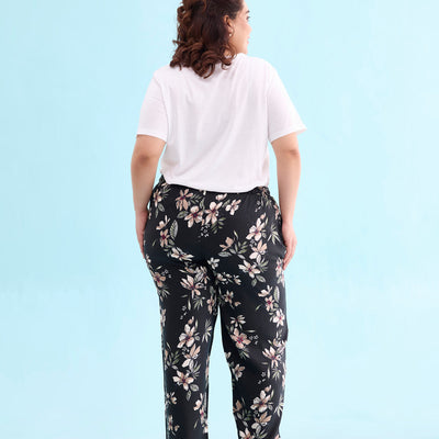 Women Printed Black Woven Mid Rise Viscose Lounge Pants