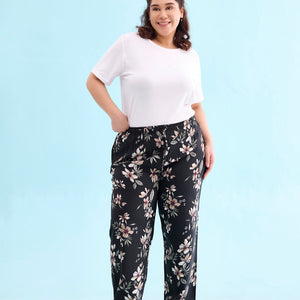 Women Printed Black Woven Mid Rise Viscose Lounge Pants