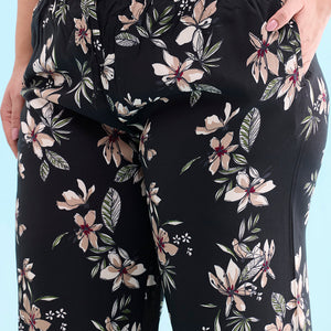 Women Printed Black Woven Mid Rise Viscose Lounge Pants