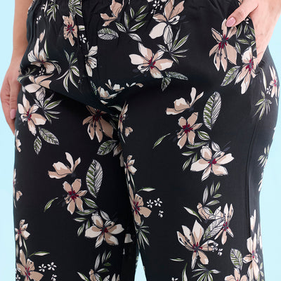 Women Printed Black Woven Mid Rise Viscose Lounge Pants