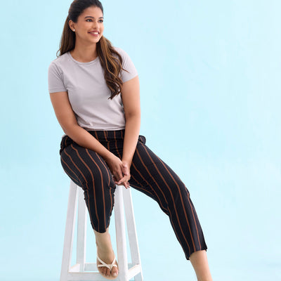 Women Printed Black Woven Viscose Lounge Pant