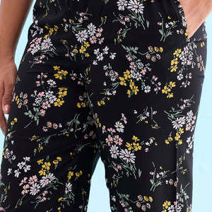 Women Printed Black Woven Viscose Mid Rise Lounge Pant