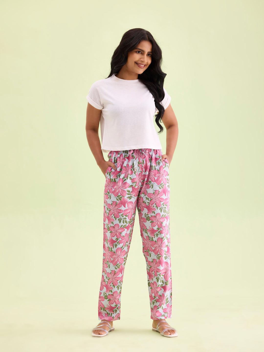 Women Printed Blue Viscose Mid Rise Lounge Pants