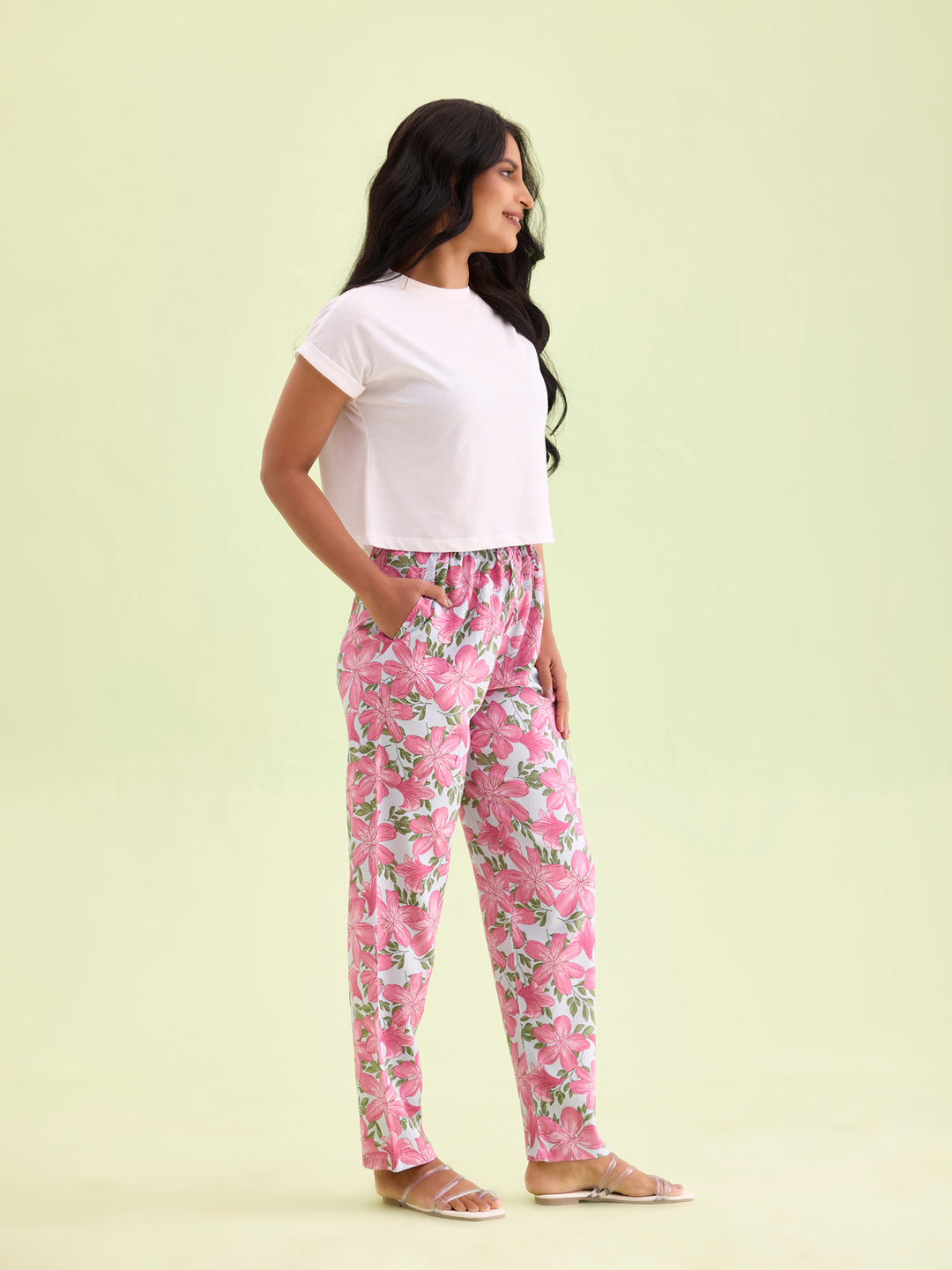 Women Printed Blue Viscose Mid Rise Lounge Pants