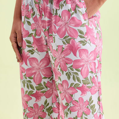 Women Printed Blue Viscose Mid Rise Lounge Pants