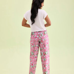 Women Printed Blue Viscose Mid Rise Lounge Pants