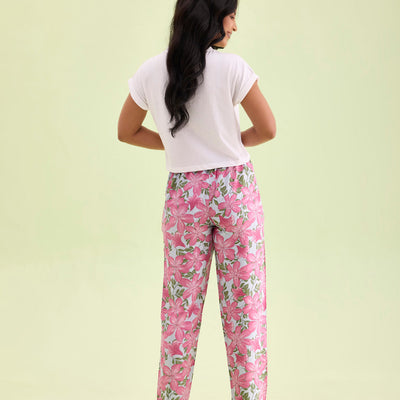 Women Printed Blue Viscose Mid Rise Lounge Pants