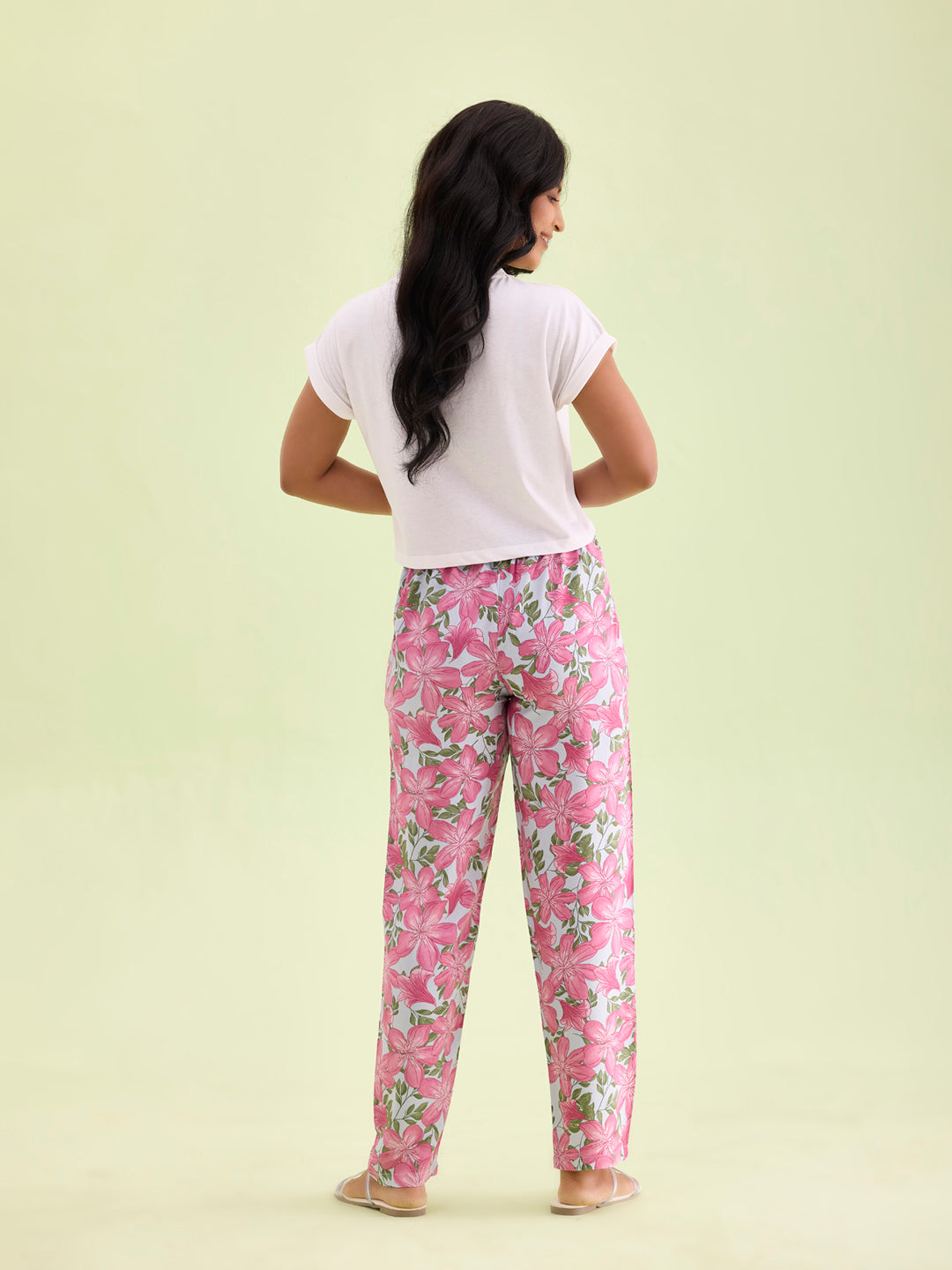 Women Printed Blue Viscose Mid Rise Lounge Pants