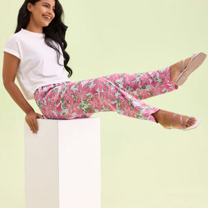 Women Printed Blue Viscose Mid Rise Lounge Pants