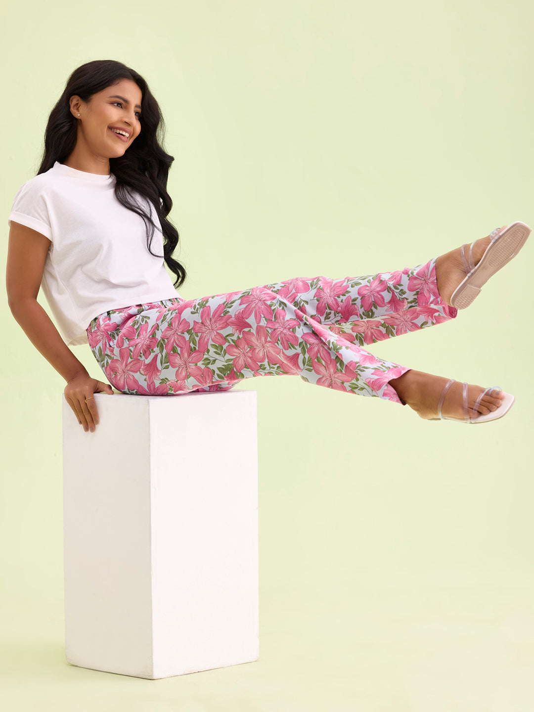 Women Printed Blue Viscose Mid Rise Lounge Pants