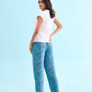 Women Printed Blue Mid Rise Woven Viscose Lounge Pants