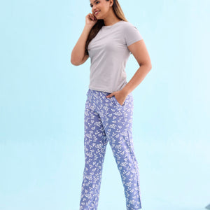 Women Printed Blue Woven Mid Rise Viscose Lounge Pants