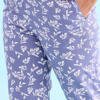 Women Printed Blue Woven Mid Rise Viscose Lounge Pants