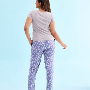 Women Printed Blue Woven Mid Rise Viscose Lounge Pants