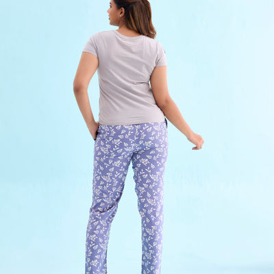 Women Printed Blue Woven Mid Rise Viscose Lounge Pants