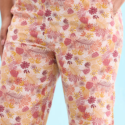 Women Printed Coral Woven Viscose Lounge Pants