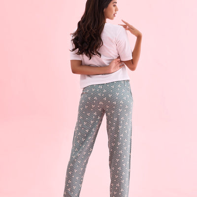 Women Printed Green Woven Viscose Mid Rise Lounge Pants