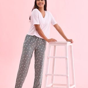 Women Printed Green Woven Viscose Mid Rise Lounge Pants