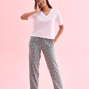 Women Printed Green Woven Viscose Mid Rise Lounge Pants