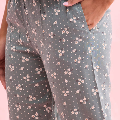Women Printed Green Woven Viscose Mid Rise Lounge Pants