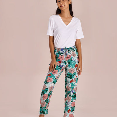 Women Green Printed Woven Viscose Lounge Pants