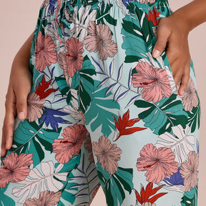 Women Green Printed Woven Viscose Lounge Pants