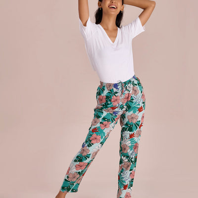 Women Green Printed Woven Viscose Lounge Pants