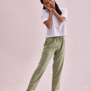Women Printed Light Green Woven Viscose Lounge Pants