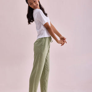 Women Printed Light Green Woven Viscose Lounge Pants