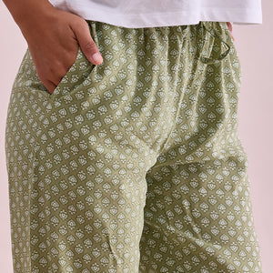Women Printed Light Green Woven Viscose Lounge Pants