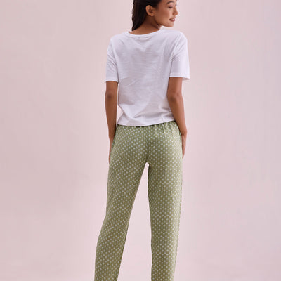 Women Printed Light Green Woven Viscose Lounge Pants