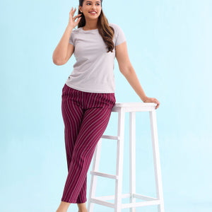 Women Printed Maroon Woven Viscose Lounge Pants