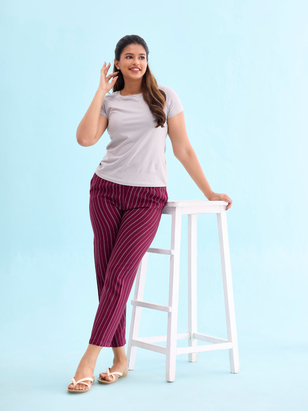 Women Printed Maroon Woven Viscose Lounge Pants