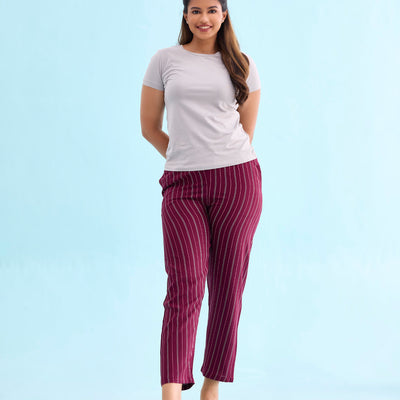 Women Printed Maroon Woven Viscose Lounge Pants