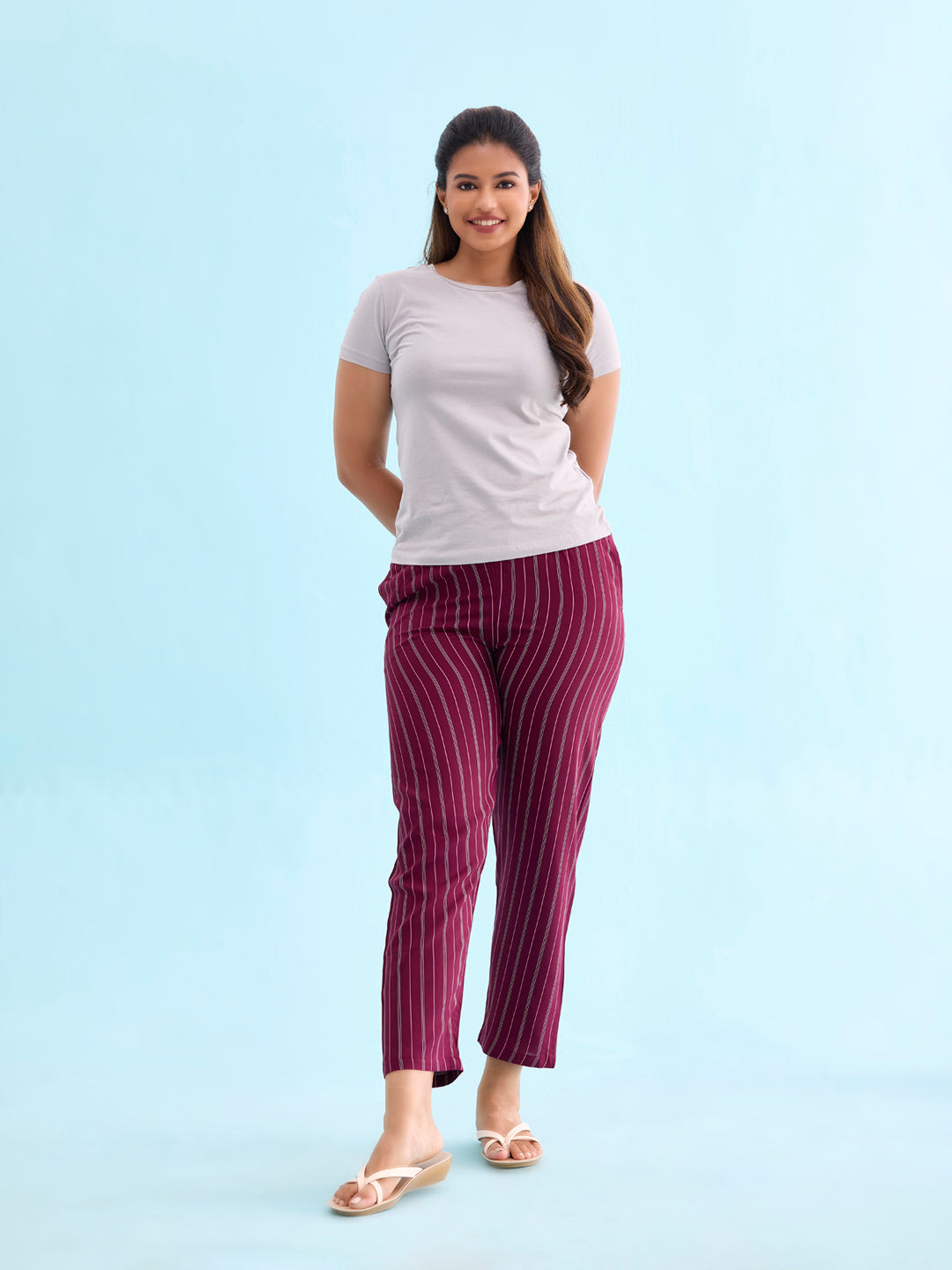Women Printed Maroon Woven Viscose Lounge Pants