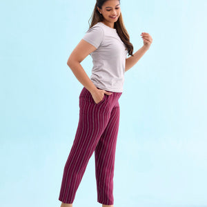 Women Printed Maroon Woven Viscose Lounge Pants