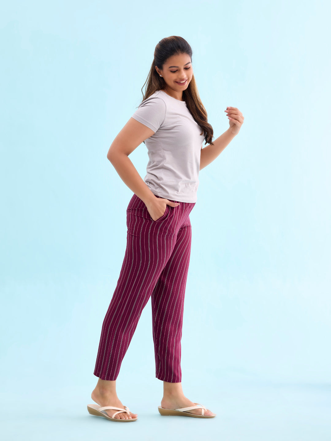 Women Printed Maroon Woven Viscose Lounge Pants