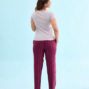 Women Printed Maroon Woven Viscose Lounge Pants