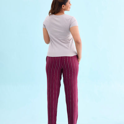 Women Printed Maroon Woven Viscose Lounge Pants