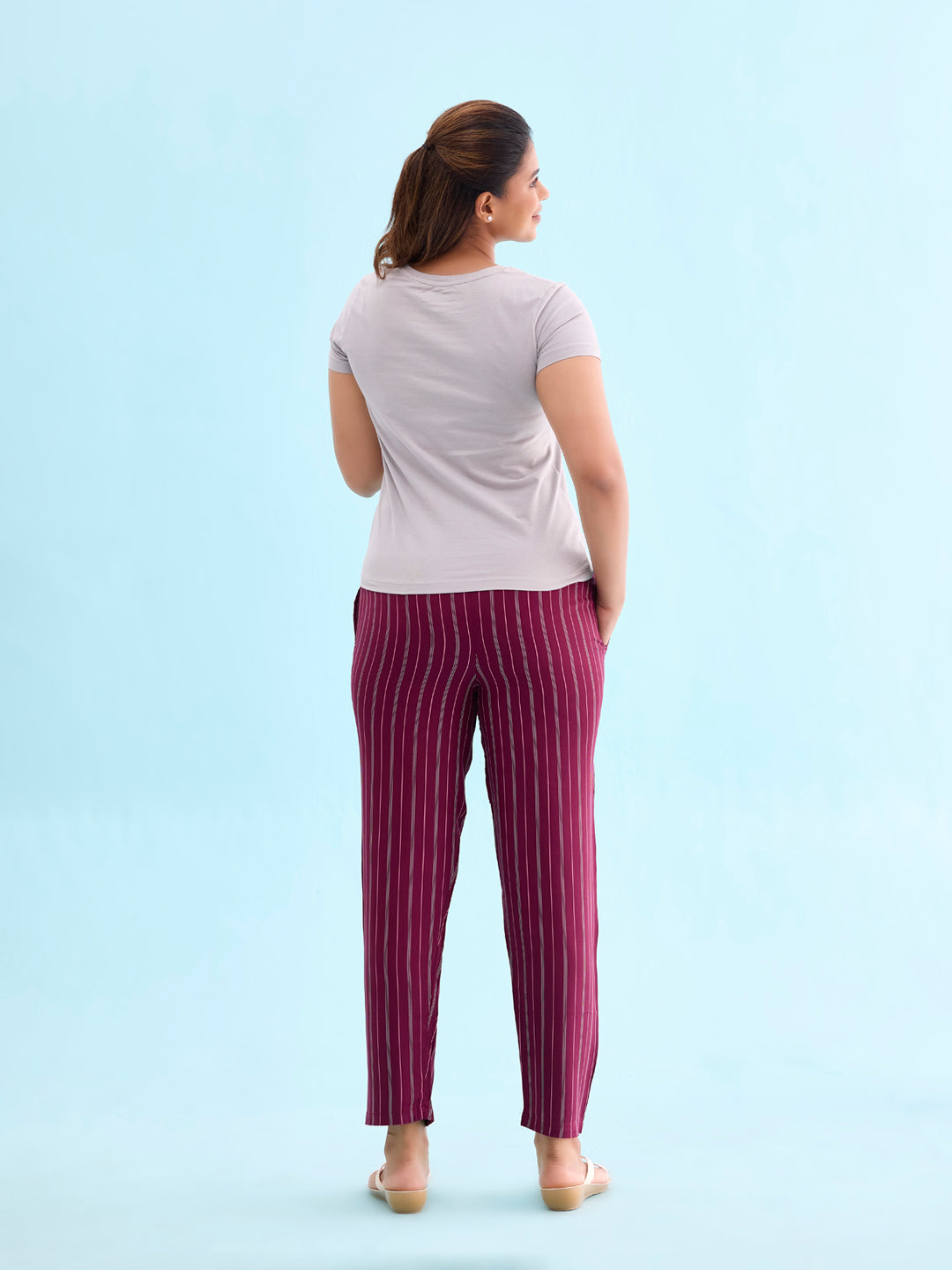 Women Printed Maroon Woven Viscose Lounge Pants