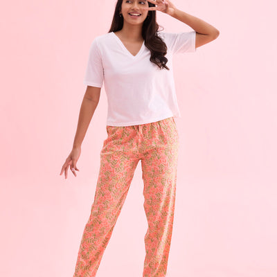 Women Printed Medium Pinks Woven Viscose Lounge Pants