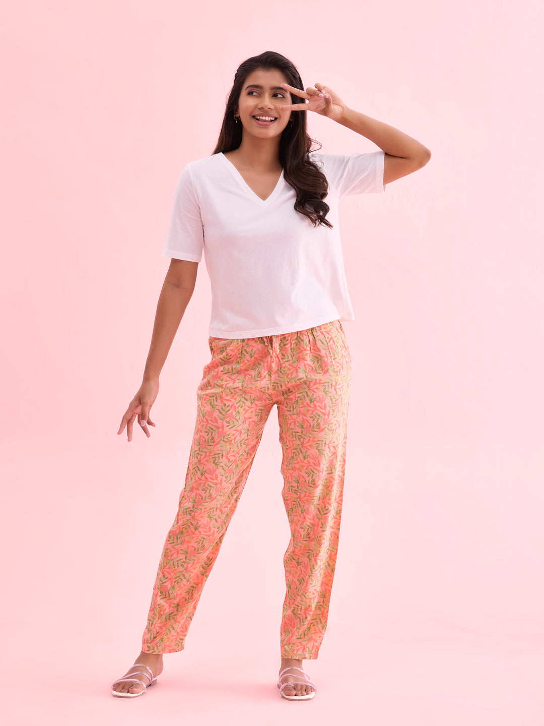 Women Printed Medium Pinks Woven Viscose Lounge Pants