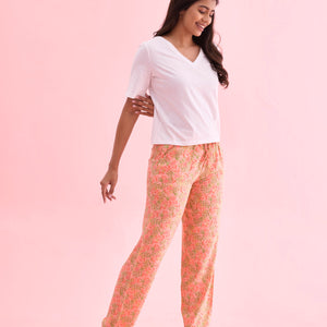 Women Printed Medium Pinks Woven Viscose Lounge Pants