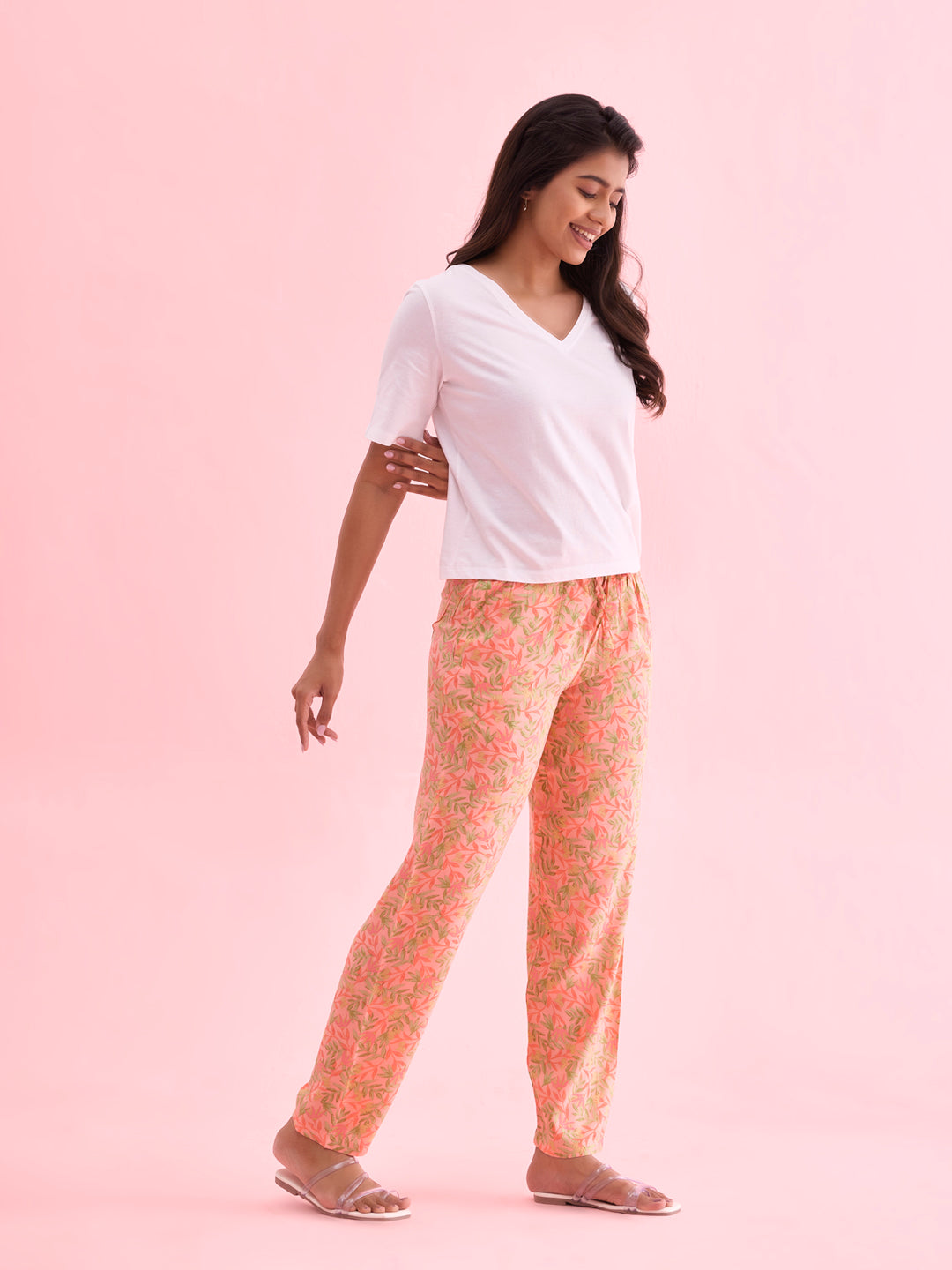 Women Printed Medium Pinks Woven Viscose Lounge Pants