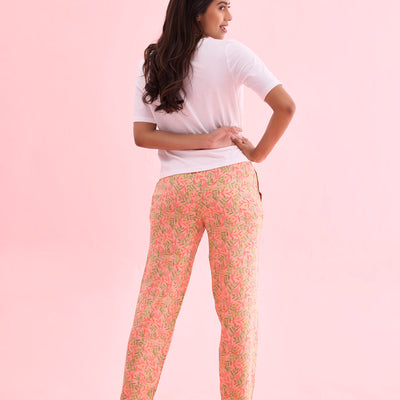 Women Printed Medium Pinks Woven Viscose Lounge Pants