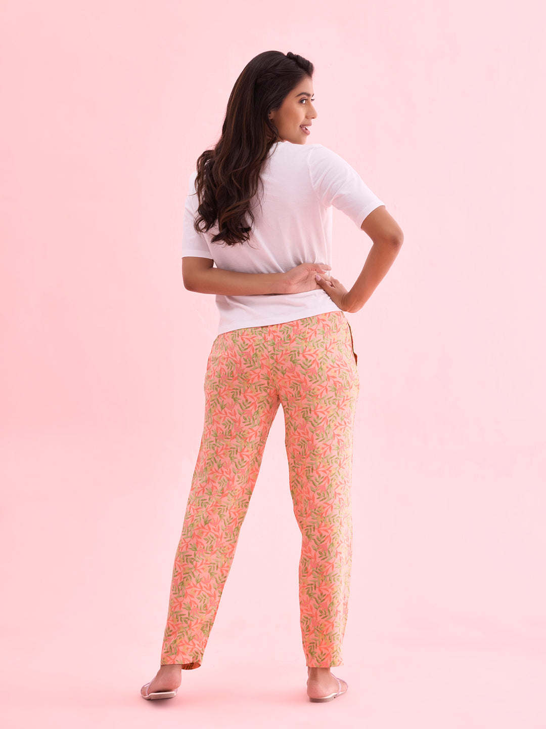 Women Printed Medium Pinks Woven Viscose Lounge Pants