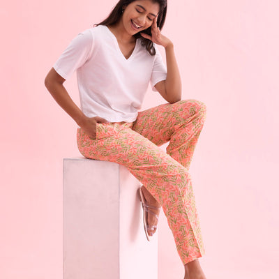 Women Printed Medium Pinks Woven Viscose Lounge Pants