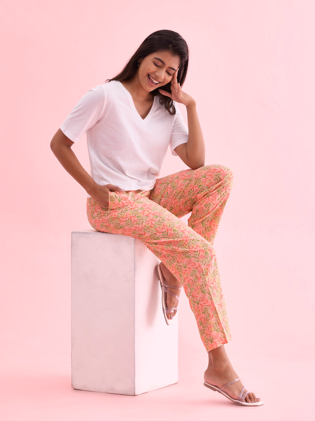 Women Printed Medium Pinks Woven Viscose Lounge Pants