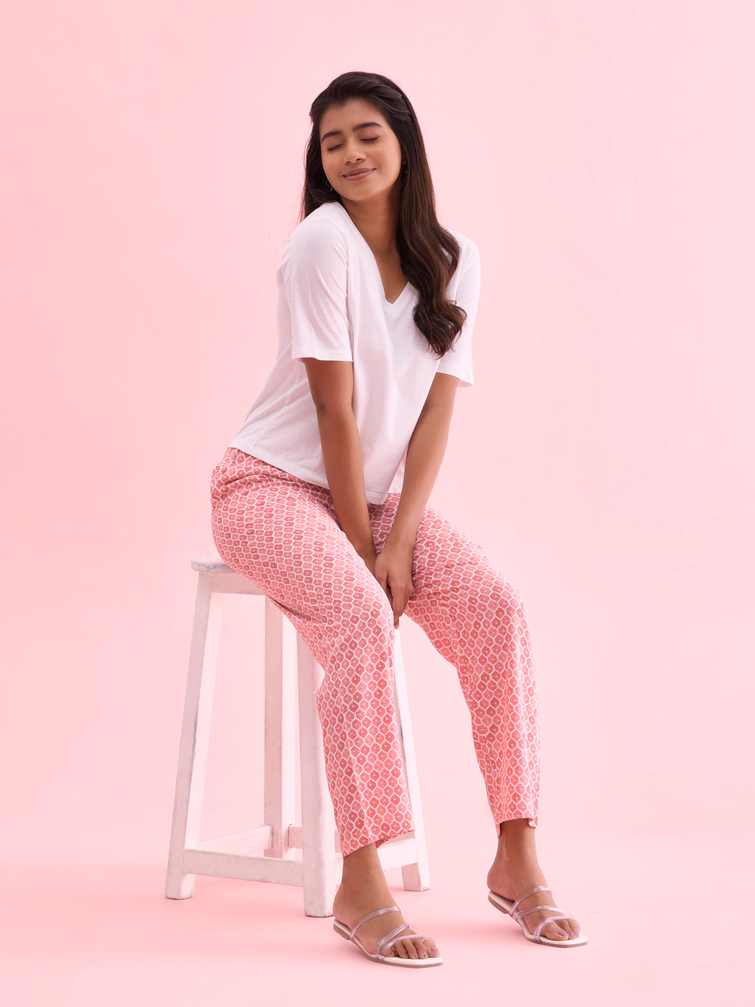 Women Printed Medium Green Woven Viscose Lounge Pants